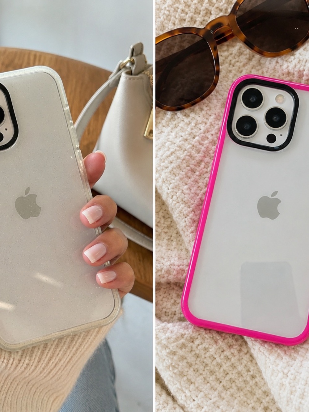 Apple Clear iPhone Case with Bright Pink Bumper